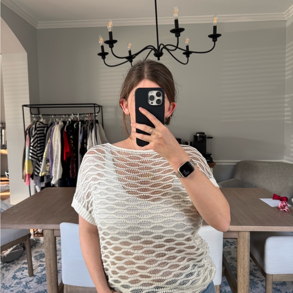 Alice + Olivia Cream and Gray Knit Top